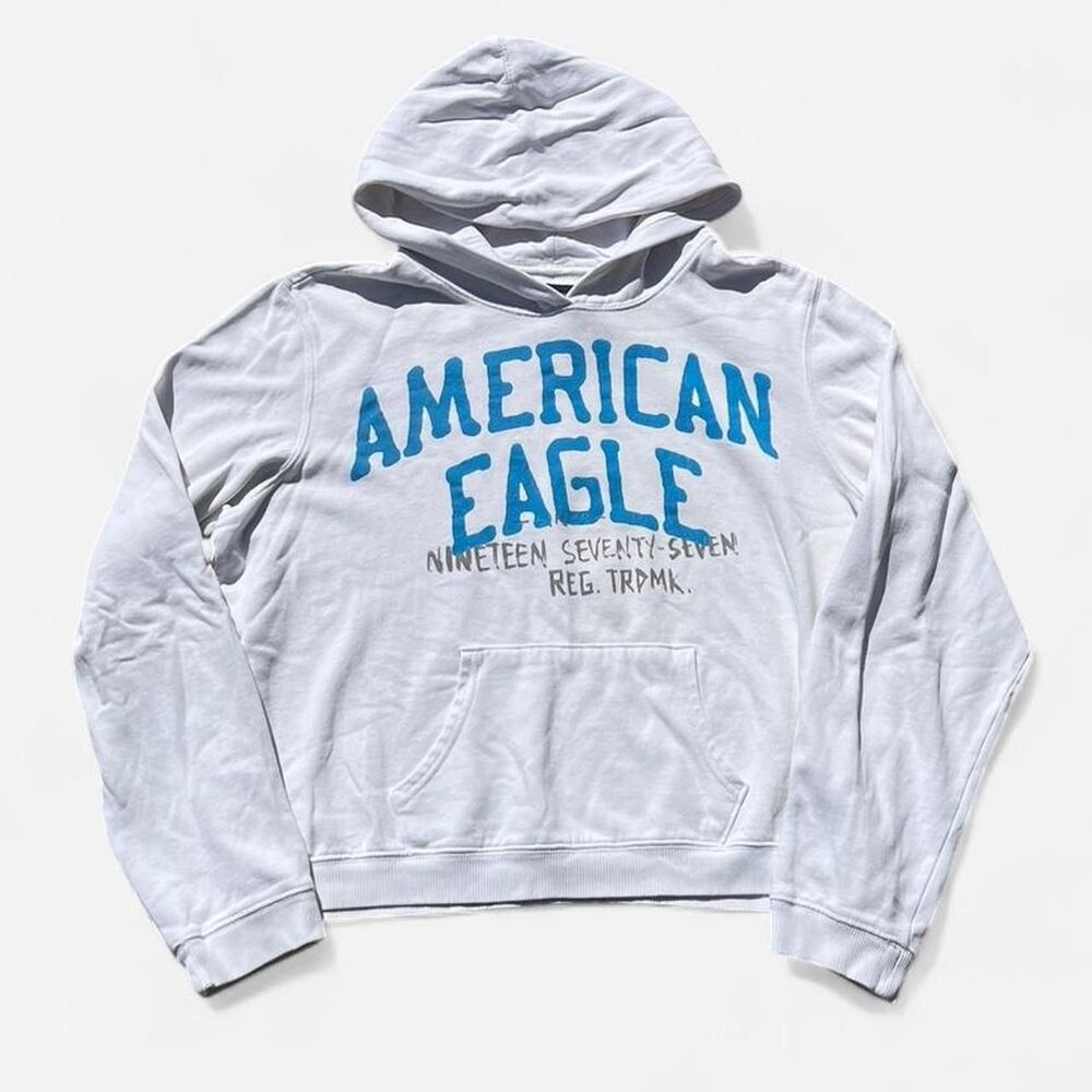 Y2k American-eagle Women's White and Grey Hoodie